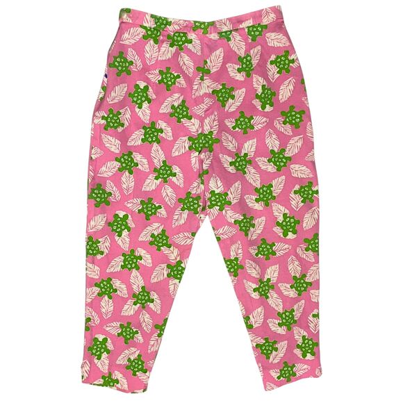Southern Preppy Retro Pink Green Turtle Print Capri Pants - Picture 9 of 13
